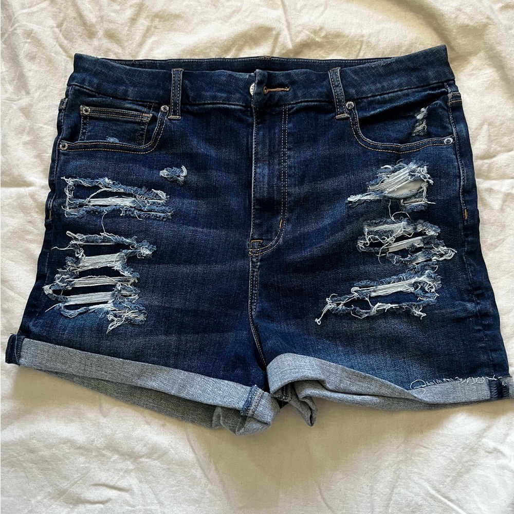 American Eagle Outfitters Distressed Denim Curvy High-Waisted Short Shorts